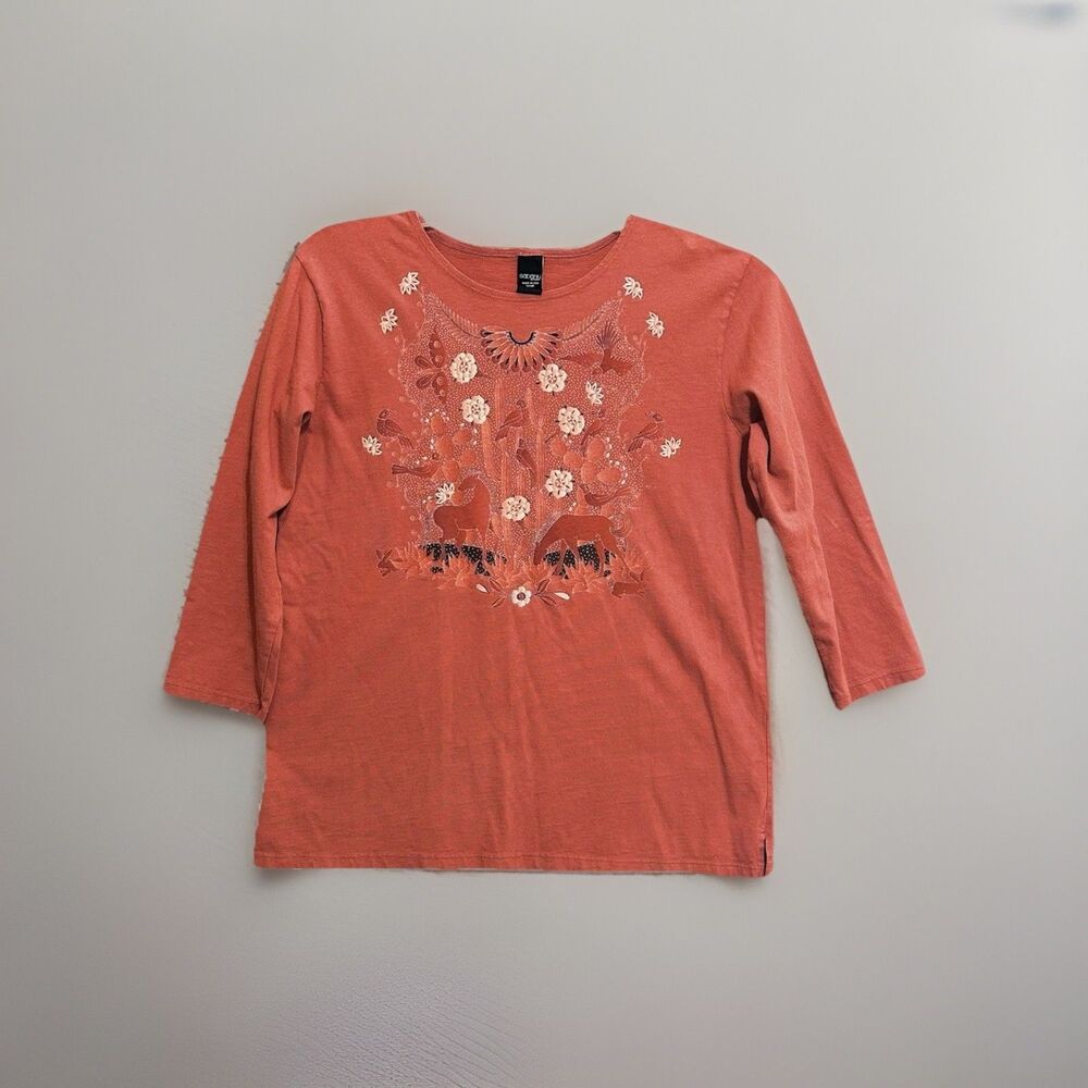 Sabaku Artwear Top Horse Bird Floral T-Shirt 100% Cotton Women's Small USA Made